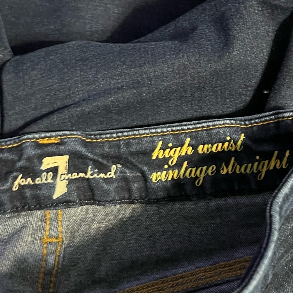 7 For All Mankind Dark Blue High Rise Waist Vintage Straight Jeans - Picture 4 of 5